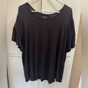 Nine West 2x Elegant Black Top with Ruffle Sleeves NWOT